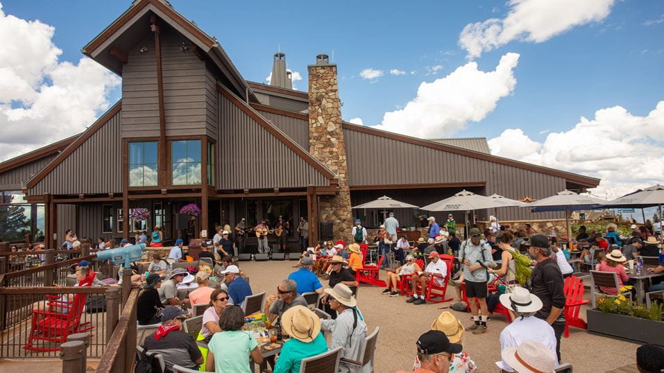 a group of people sitting outside a building