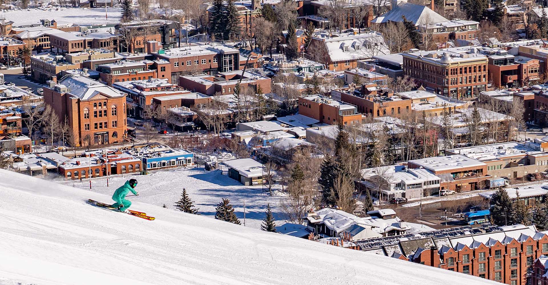 Aspen Mountain Skier and Town