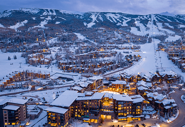 View of town of Snowmass at dusk