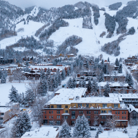 town of aspen in the snowy winter