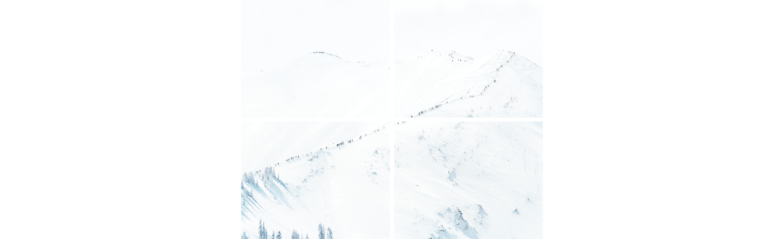 a collage of a mountain with people walking up a hill