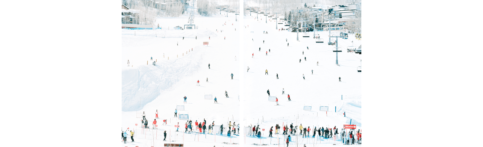 a collage of people skiing