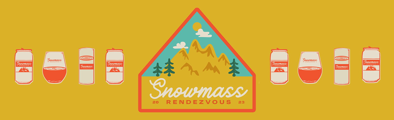 a logo with mountains and trees