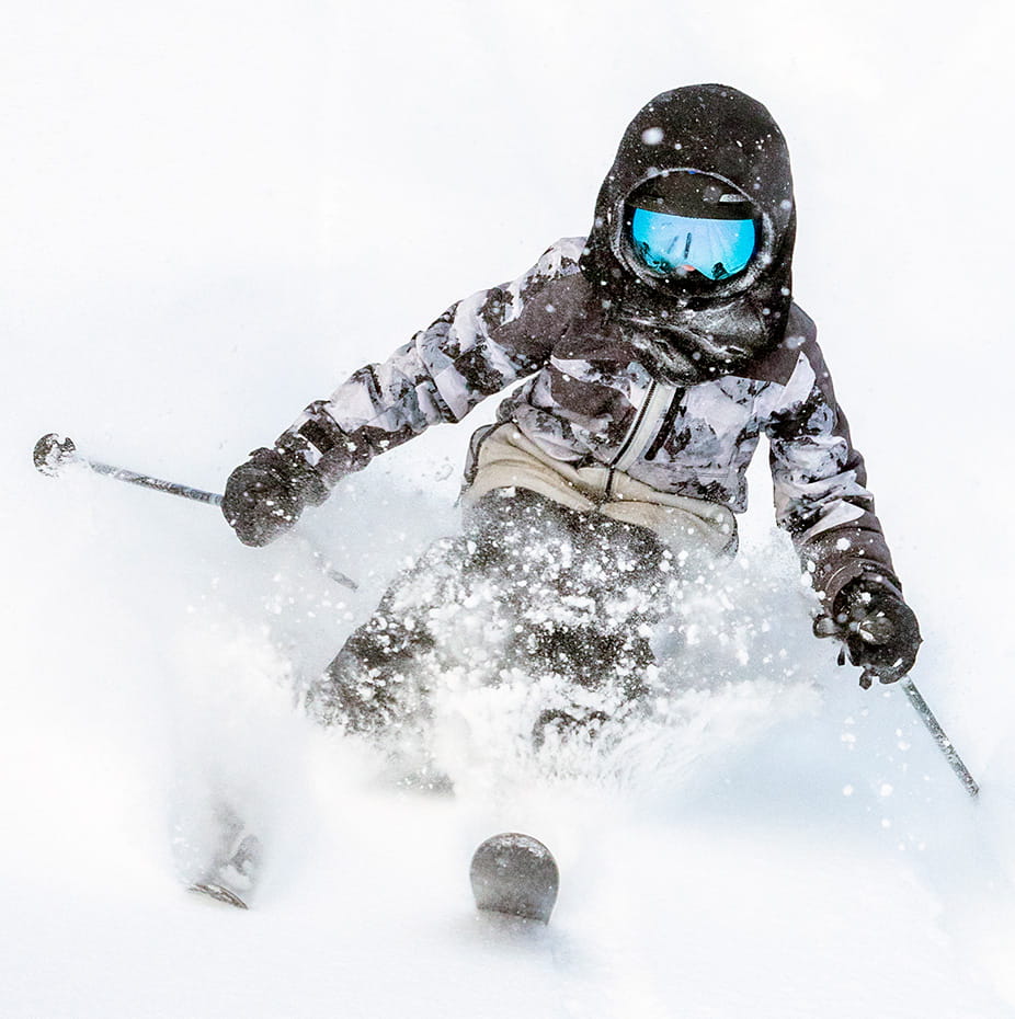 Skiing through knee-deep powder at Buttermilk