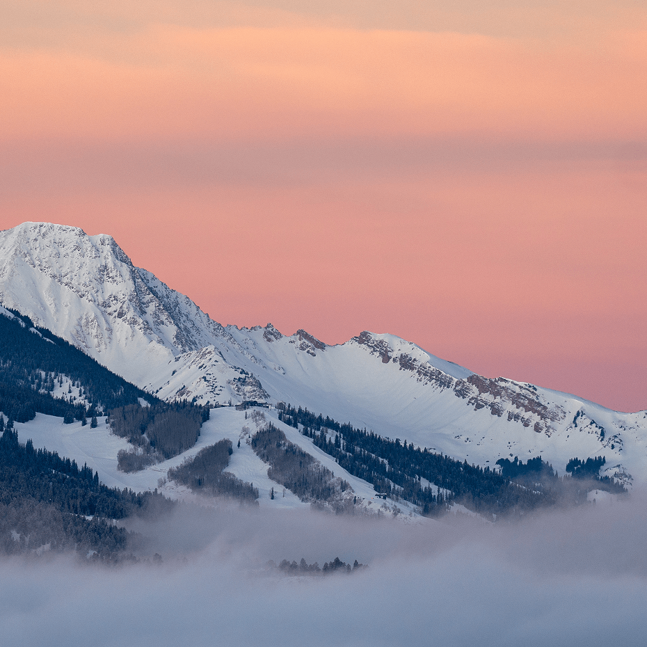 pink skies over white peaks at aspen snowmass