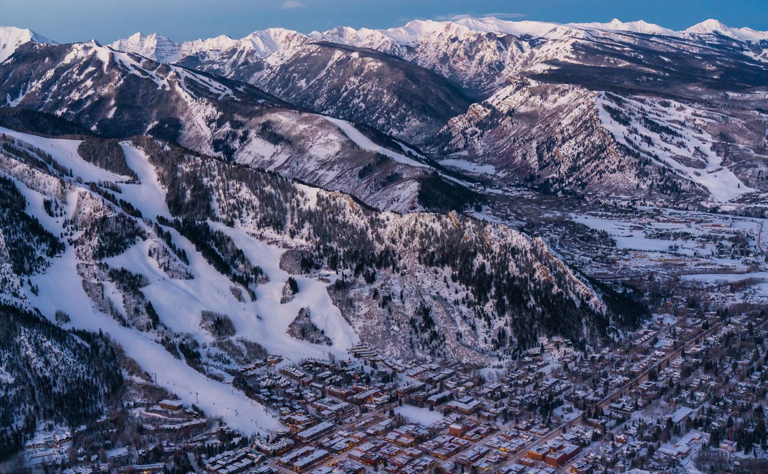 Overlooking the four mountains of Aspen Snowmass at sunrise