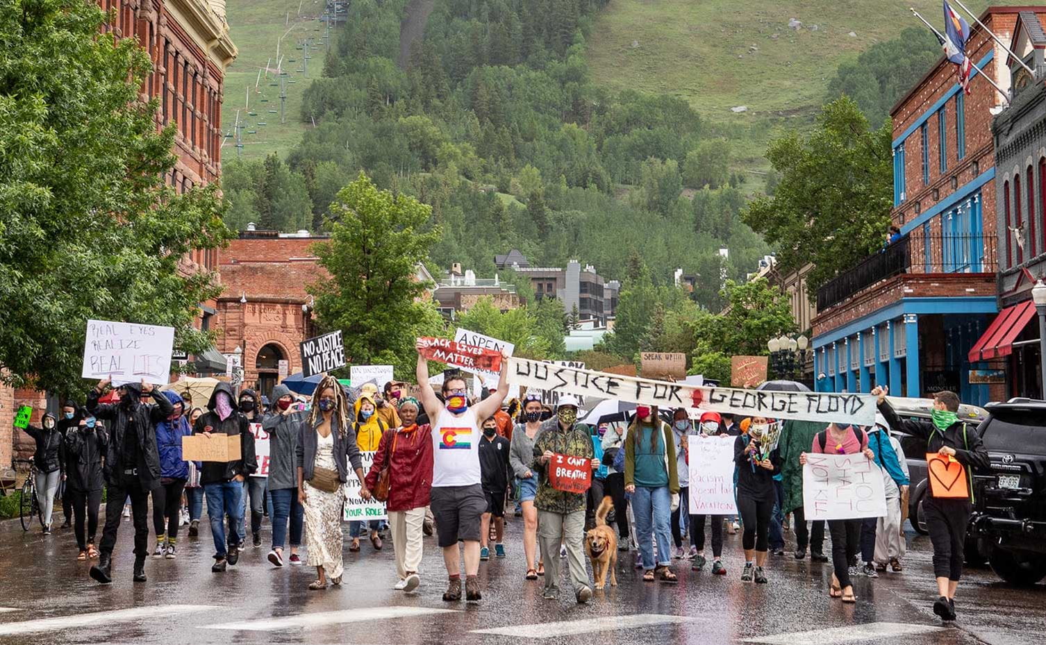 Racial Justice and BLM demonstration in downtown Aspen, Colorado.