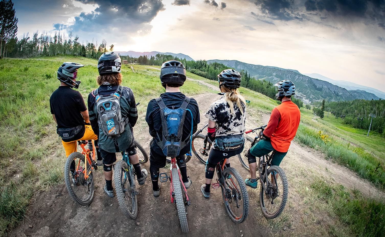 Group of bikers in the Snowmass Bike Park. 