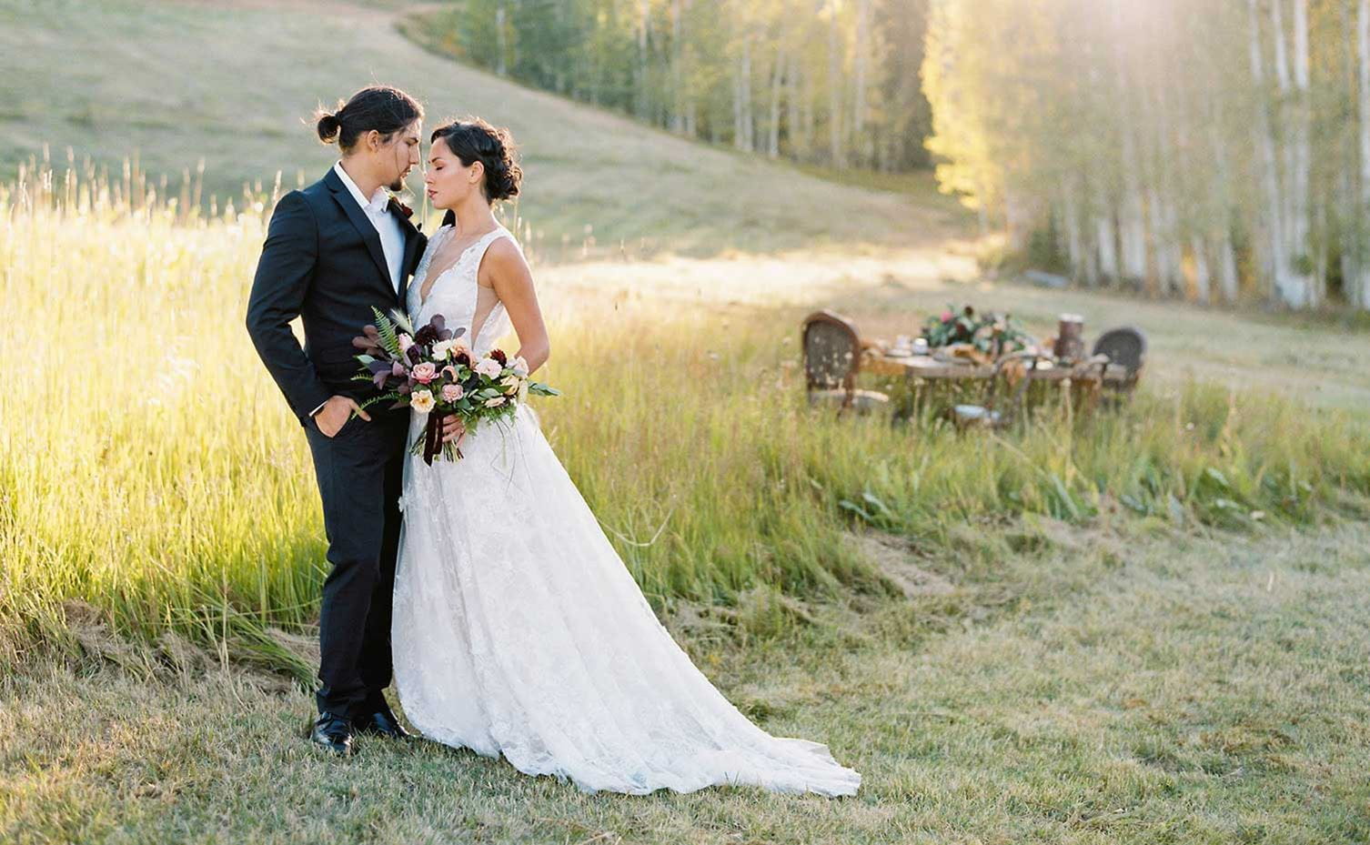 A couple enjoys a quiet moment at their wedding at Aspen Snowmass