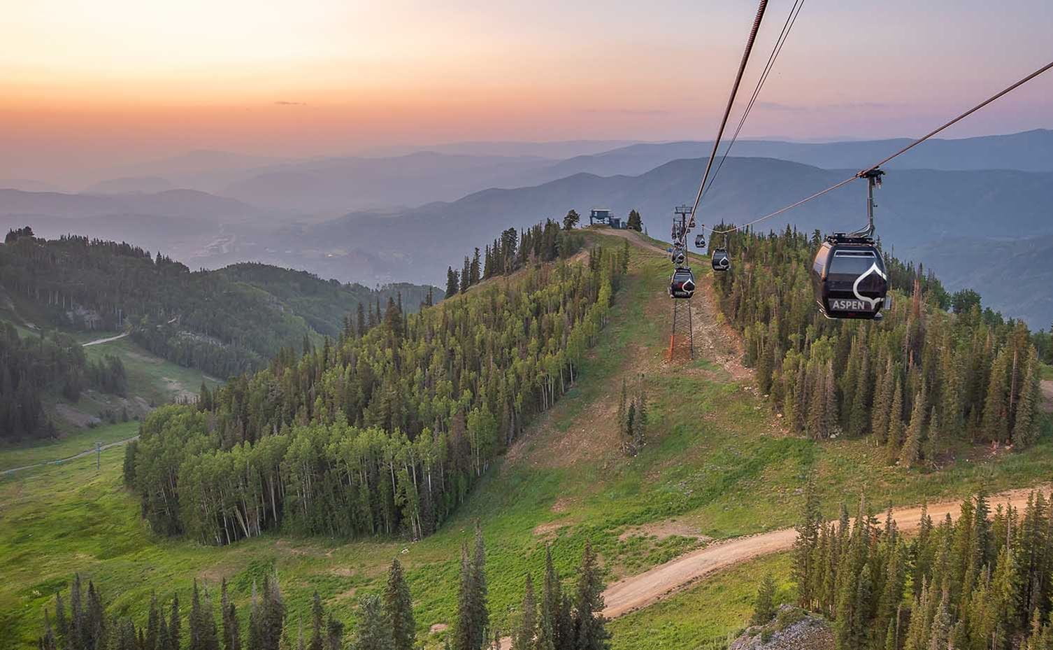 The Silver Queen Gondola rides up Aspen Mountain in the summer
