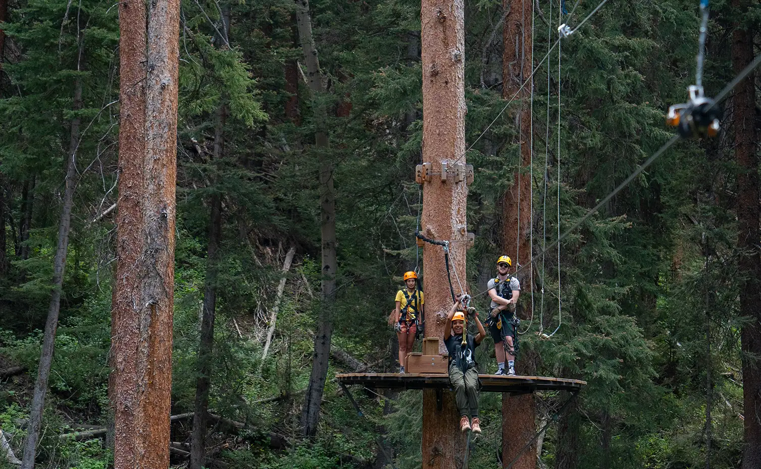 Guests enjoy the rush of the Canopy Zipline at Snowmass