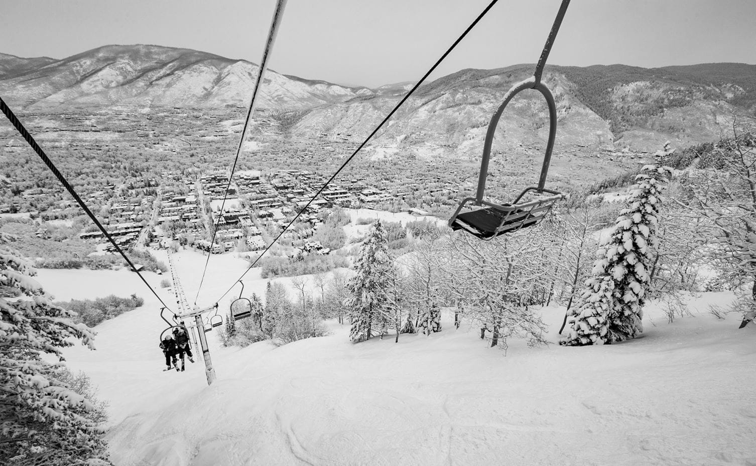 Lifts in black and white at Aspen Mountain