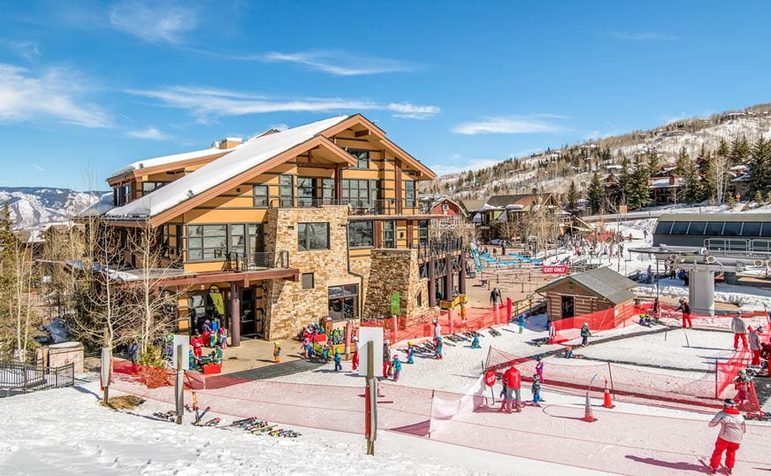 a building with snow on the ground