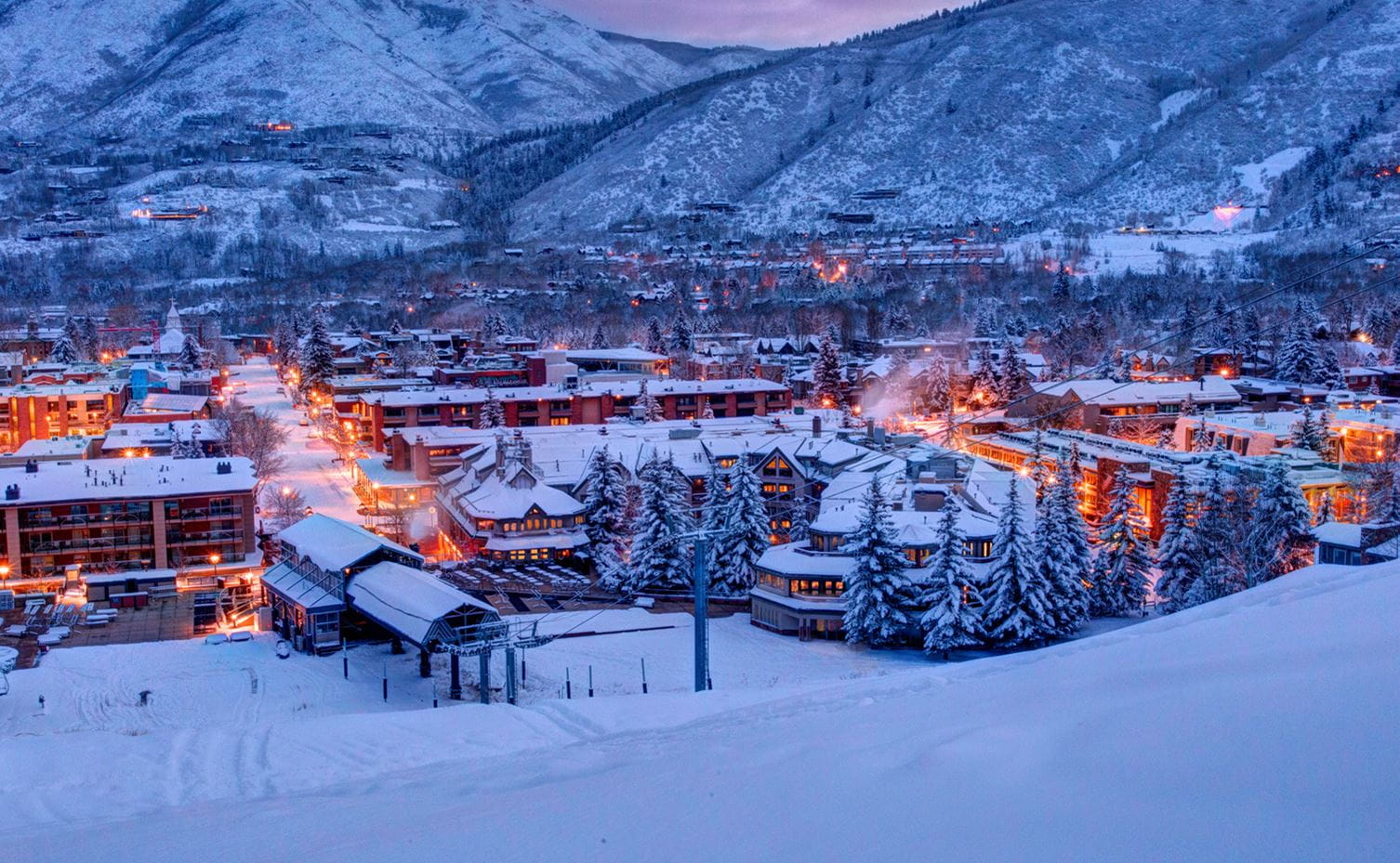 View of the town of Aspen at dusk