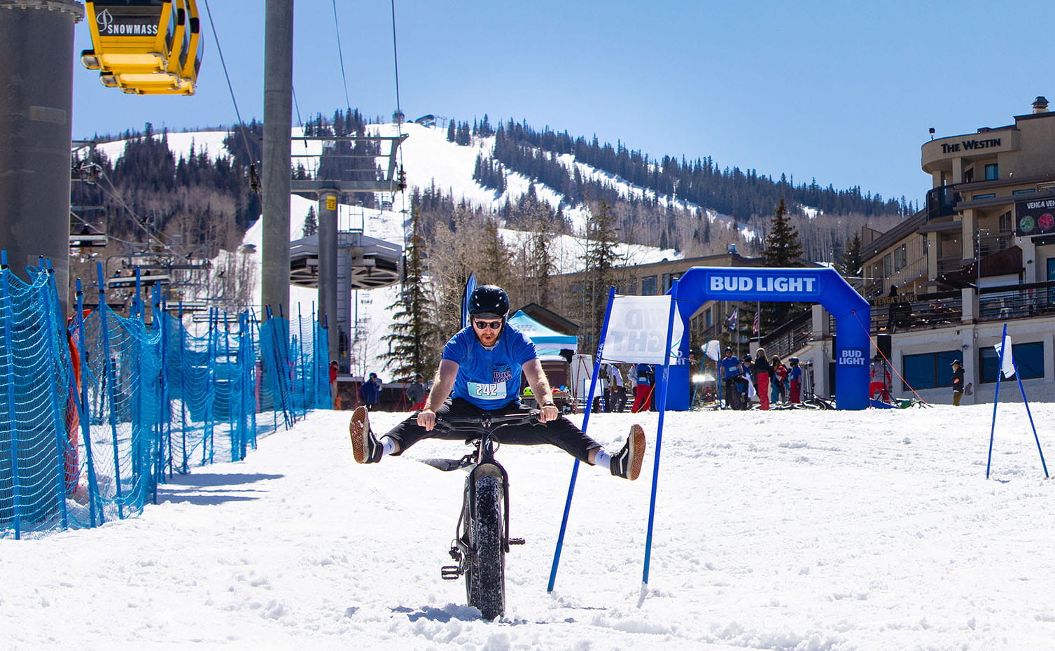 Snow biker taking part in the Bud Light Mountain Challenge race.