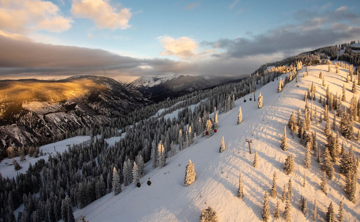 The ridge of Bell at Aspen Mountain at sunset