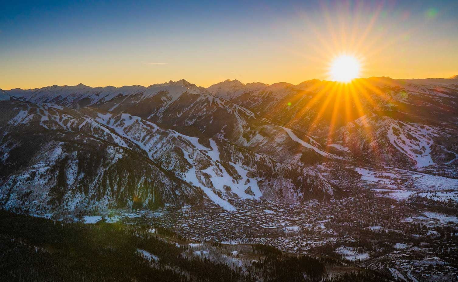 Sunset over Aspen Snowmass and the Elk Mountains, Colorado