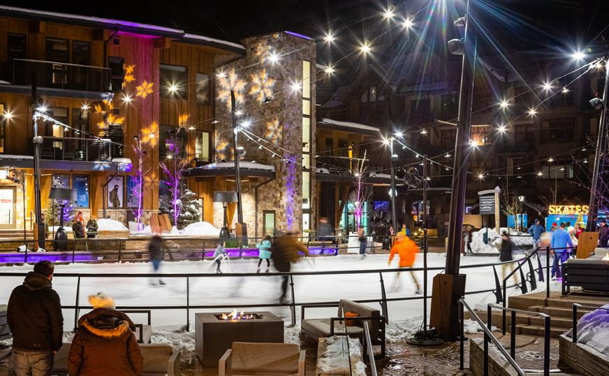 Ice skating at night at Snowmass Base Village