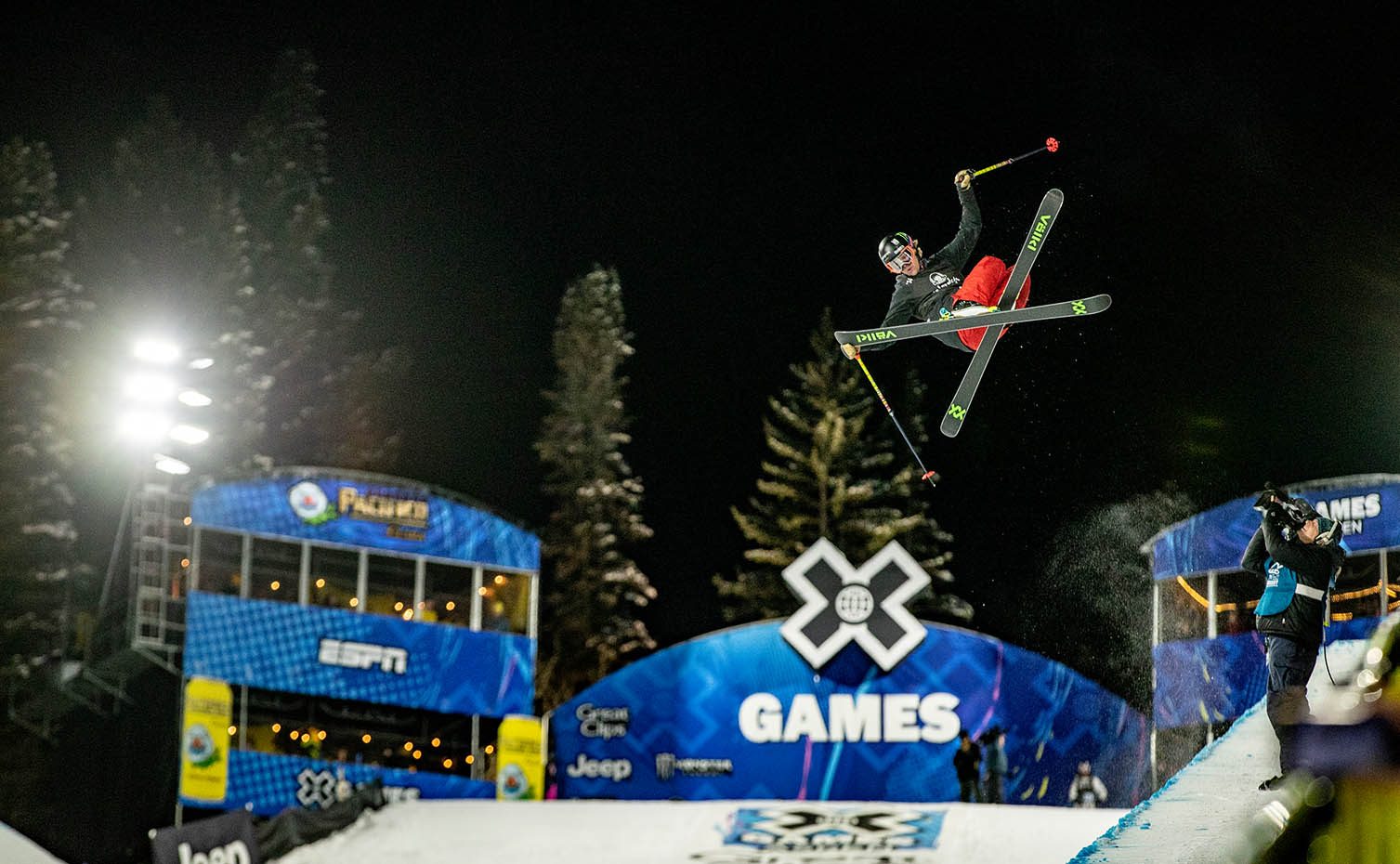 Skier in the halfpipe during X Games Aspen. 