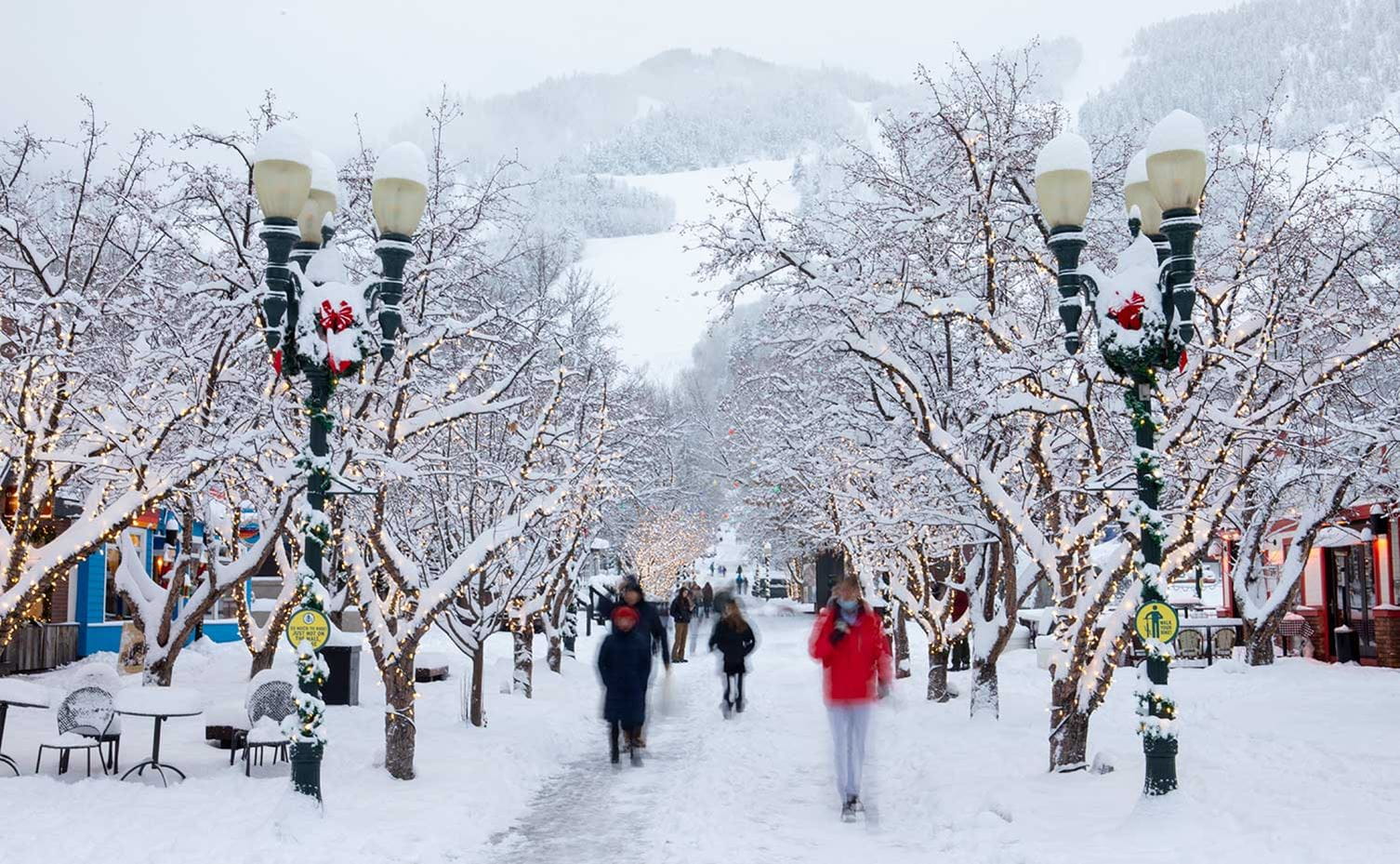 Downtown Aspen on a snowy afternoon during December