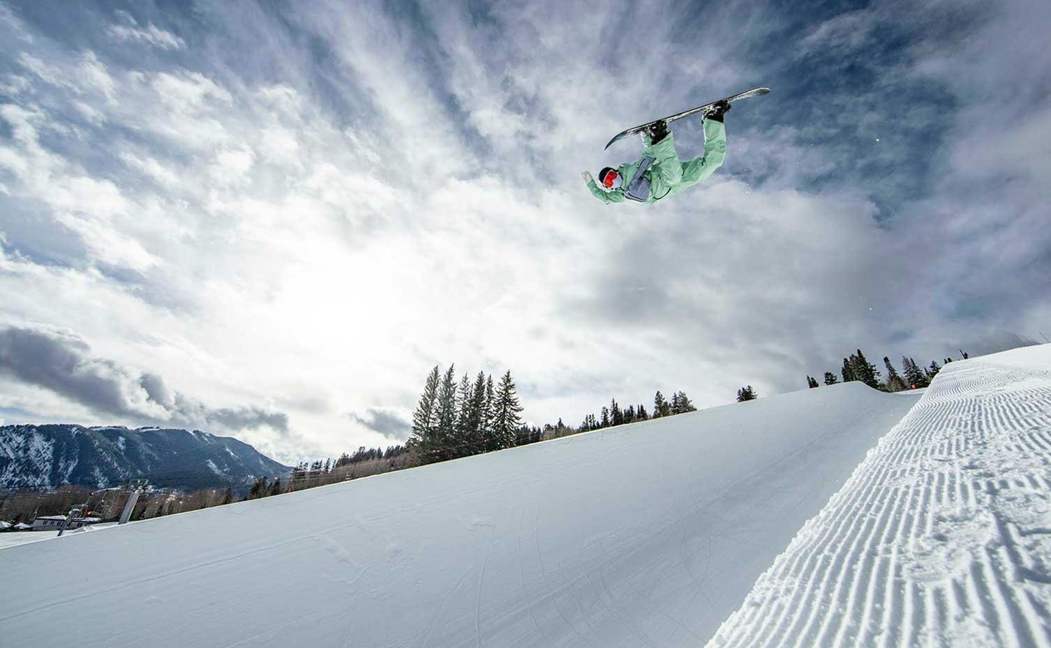 A snowboarder catches big air inside Buttermilk's famous 22-foot Superpipe
