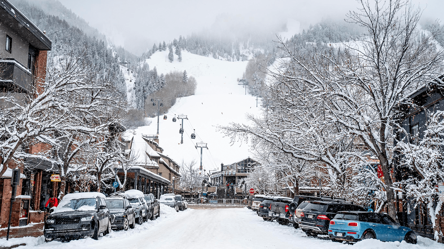 View of snowy downtown Aspen 