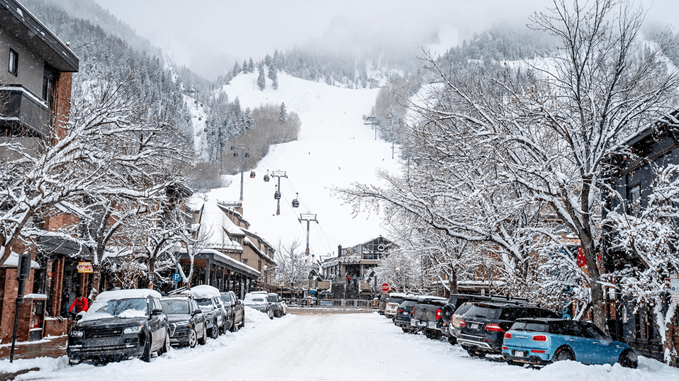 Snowy street in downtown Aspen
