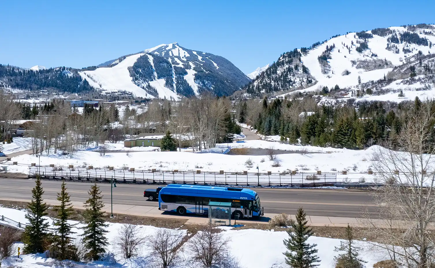 RFTA bus passes in front of Aspen Highlands and Buttermilk
