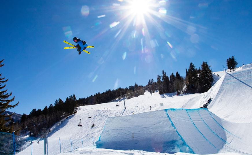 Skier in the Buttermilk Terrain Park. 