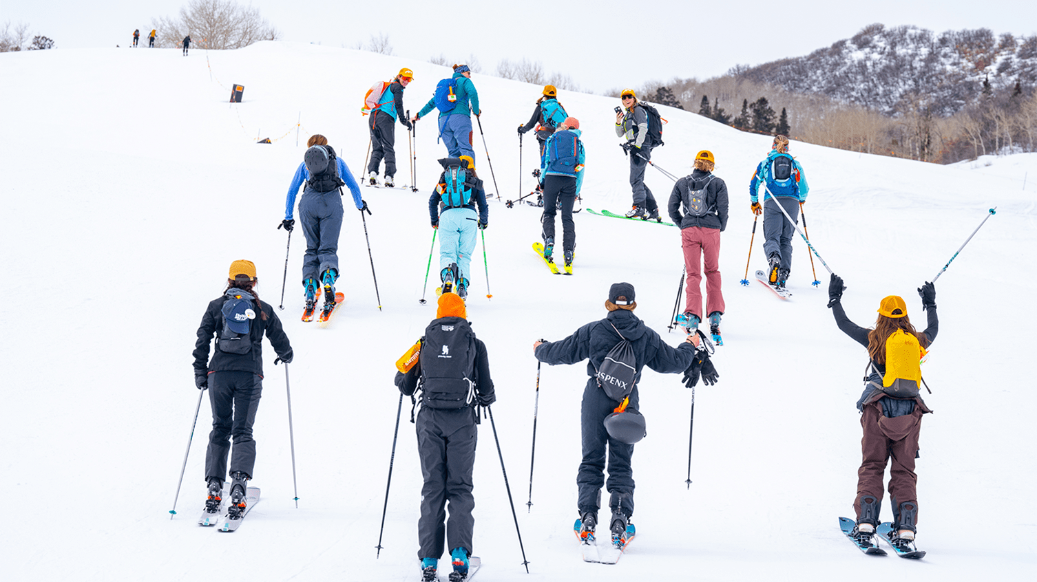 A group of uphillers on Buttermilk, Aspen, during International Womens Day