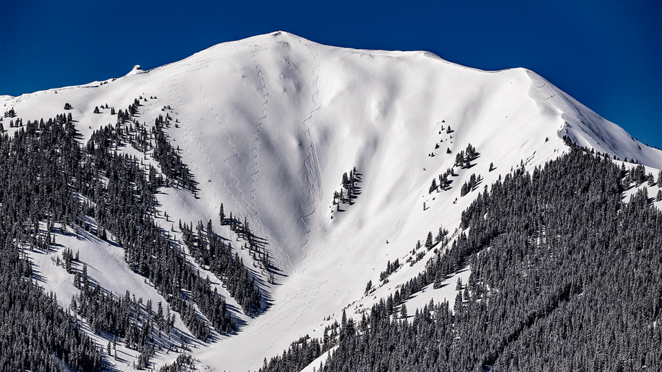 Aspen Highlands Bowl at Aspen Snowmass, on a bluebird day