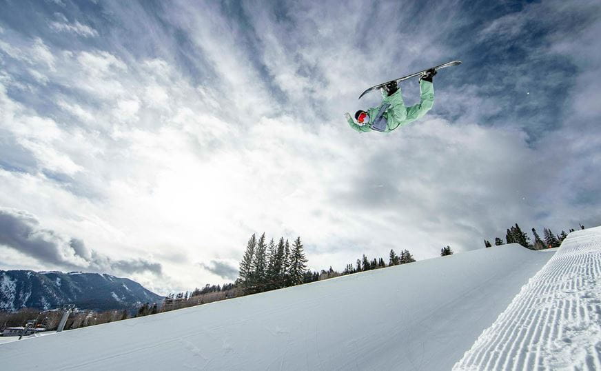 Snowboarder in the Buttermilk Superpipe. 
