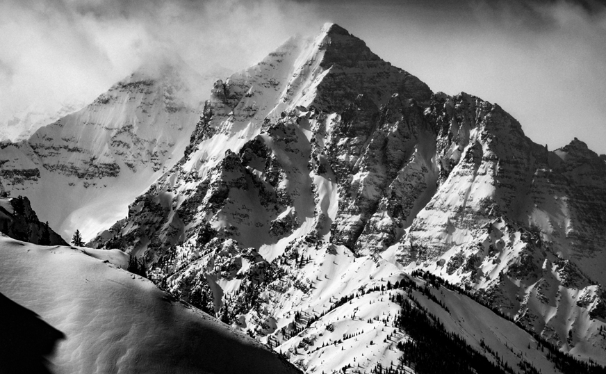 Black and white scenic view of the aspen snowmass mountain peaks