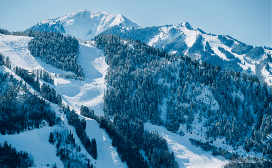 Aerial view of Aspen mountain on a snowy day