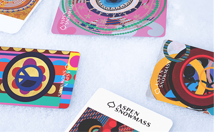 lift ticket cards from Aspen Snowmass, with art by Beatriz Milhazes on the 26-27 versions