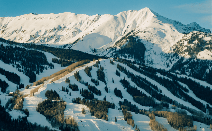Aerial view of snowmass on a crisp winter day