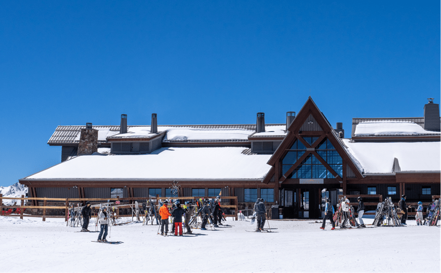 Exterior view of Snowmass's Sundeck on a blue bird winter day