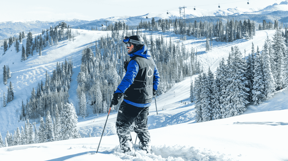 Aspen Snowmass employee skiing.
