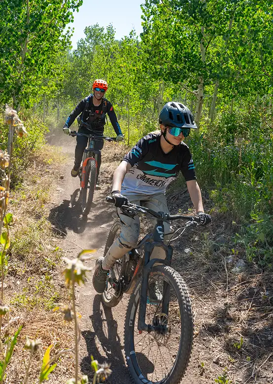 Learning mountain biking at the kids bike camp at Camp Aspen Snowmass