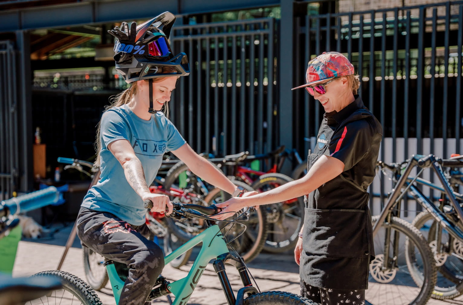 Biker with a technician at Snowmass
