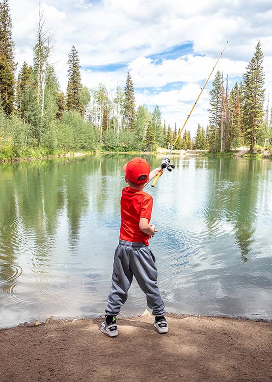 Fishing at trout hook pond on Snowmass