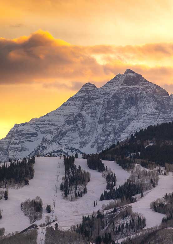 Pyramid Peak and Buttermilk at Sunset - Philanthropy at Aspen Snowmass