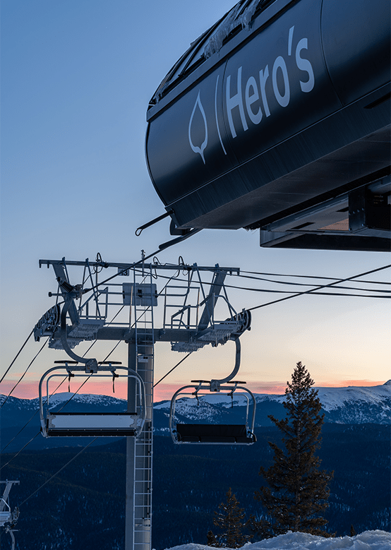 dawn shot of hero's lift, new lift at Aspen Snowmass, in the early winter
