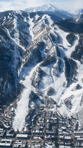 Arial view of the ski runs of Aspen Mountain