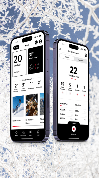Two app images on front of a snowy scene