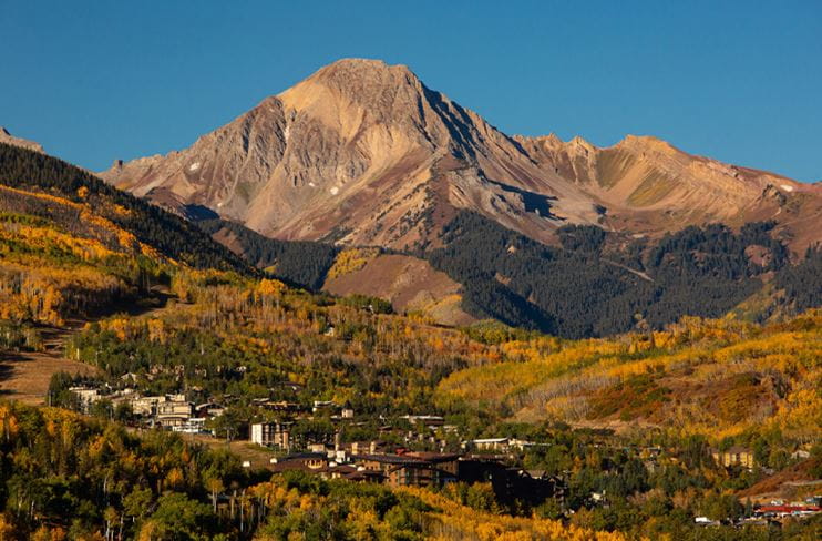 Mount Daly and fall color and Snowmass Village, Colorado