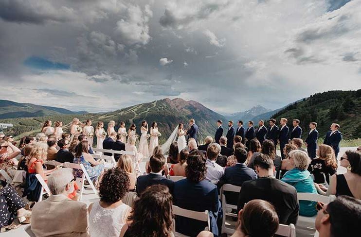 Wedding ceremony at the Cliffhouse atop Buttermilk in Aspen, Colorado