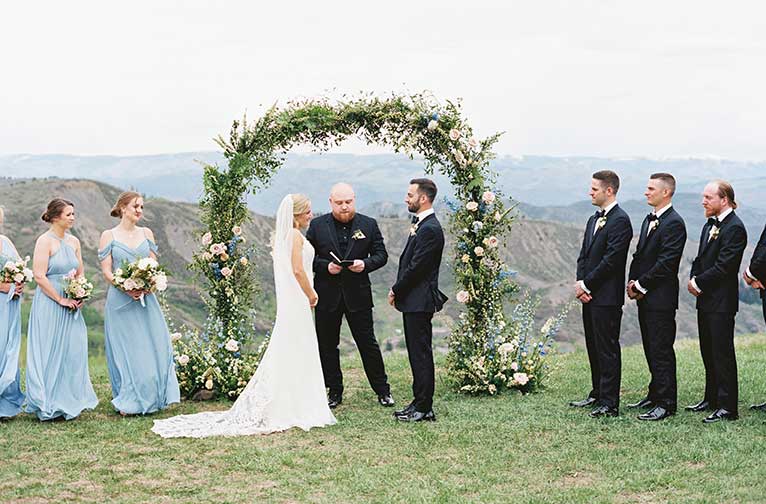 Wedding ceremony at Lynn Britt Cabin