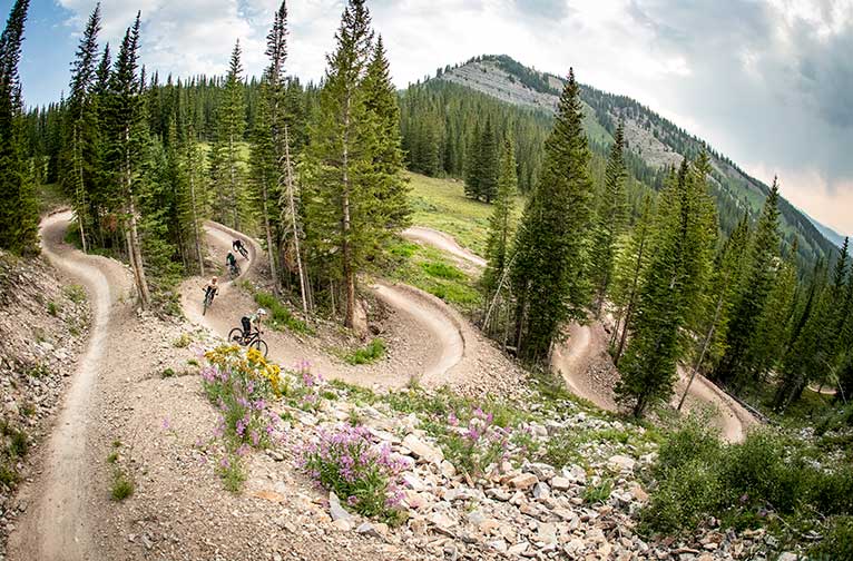 Winding mountain bike trail at Snowmass Bike Park