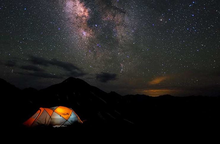 A tent at night in the backcountry of the Hunter-Fryingpan Wilderness